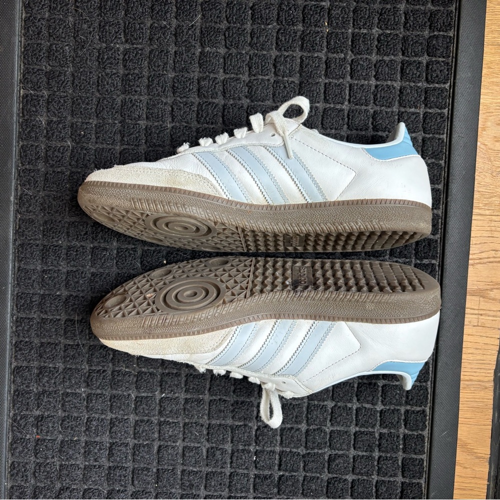 Adidas White and Baby Blue Sambas - Picture 7 of 9